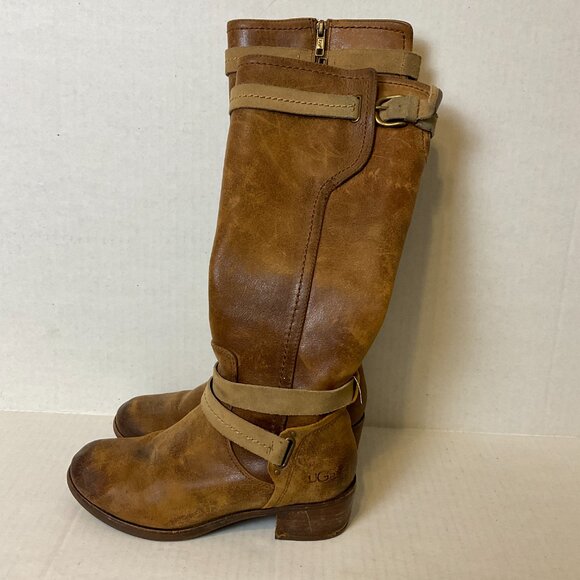 UGG Knee High Leather Boots US 6 Brown Distressed - Picture 5 of 16